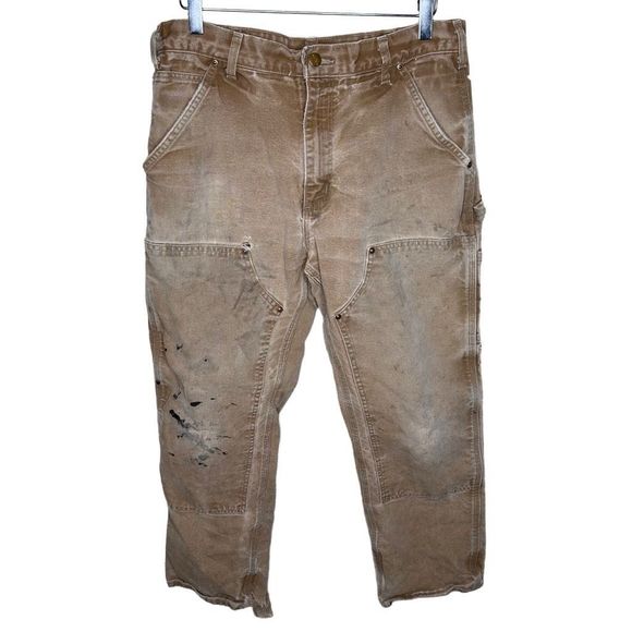 Carhartt Double Knee Canvas Duck Pants Tan Dungaree Fit Made in USA - Picture 1 of 8